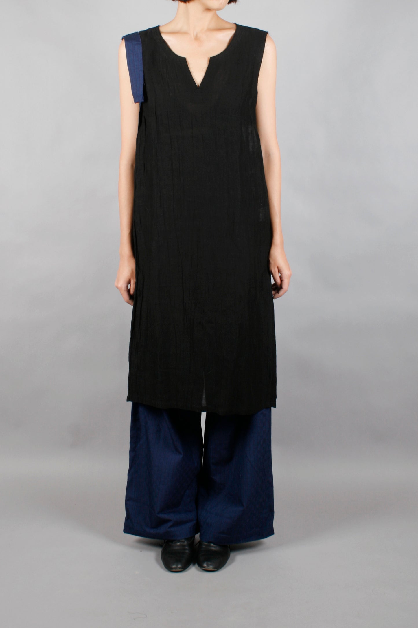 Yohji Yamamoto FEMME WAIST FOLDED WIDE PANTS BLUE STRIPED