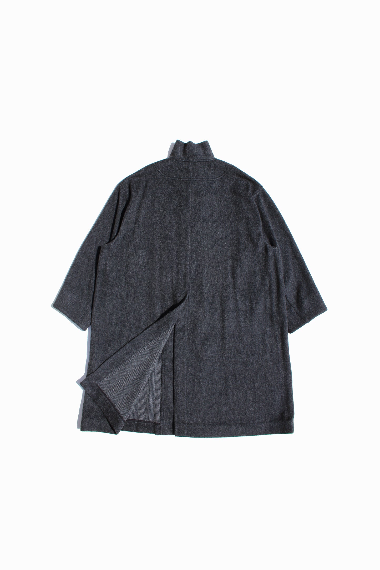 VOAAOV RECYCLE HERRINGBONE BLANKET COAT - BLACK