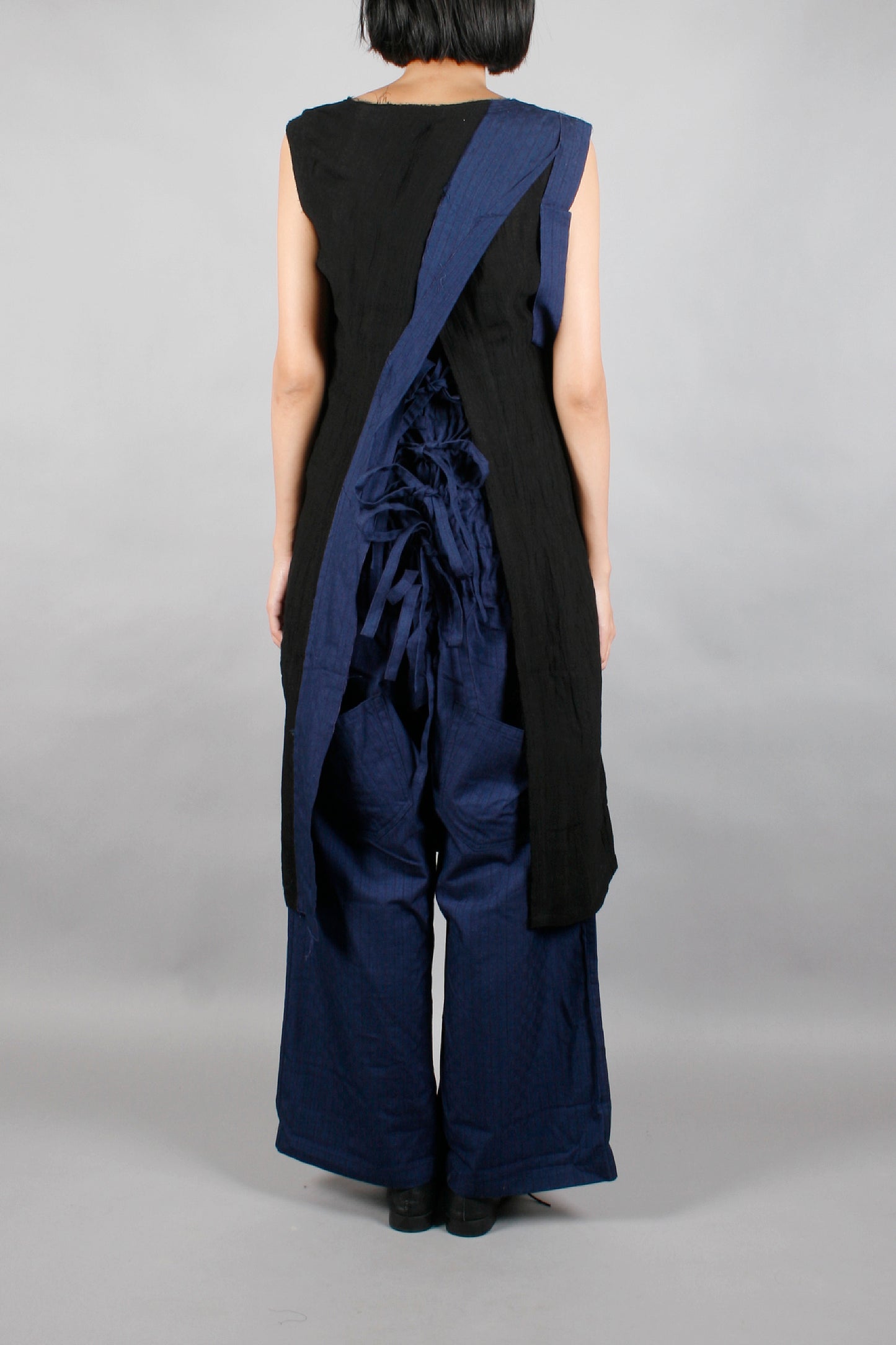 Yohji Yamamoto FEMME WAIST FOLDED WIDE PANTS BLUE STRIPED