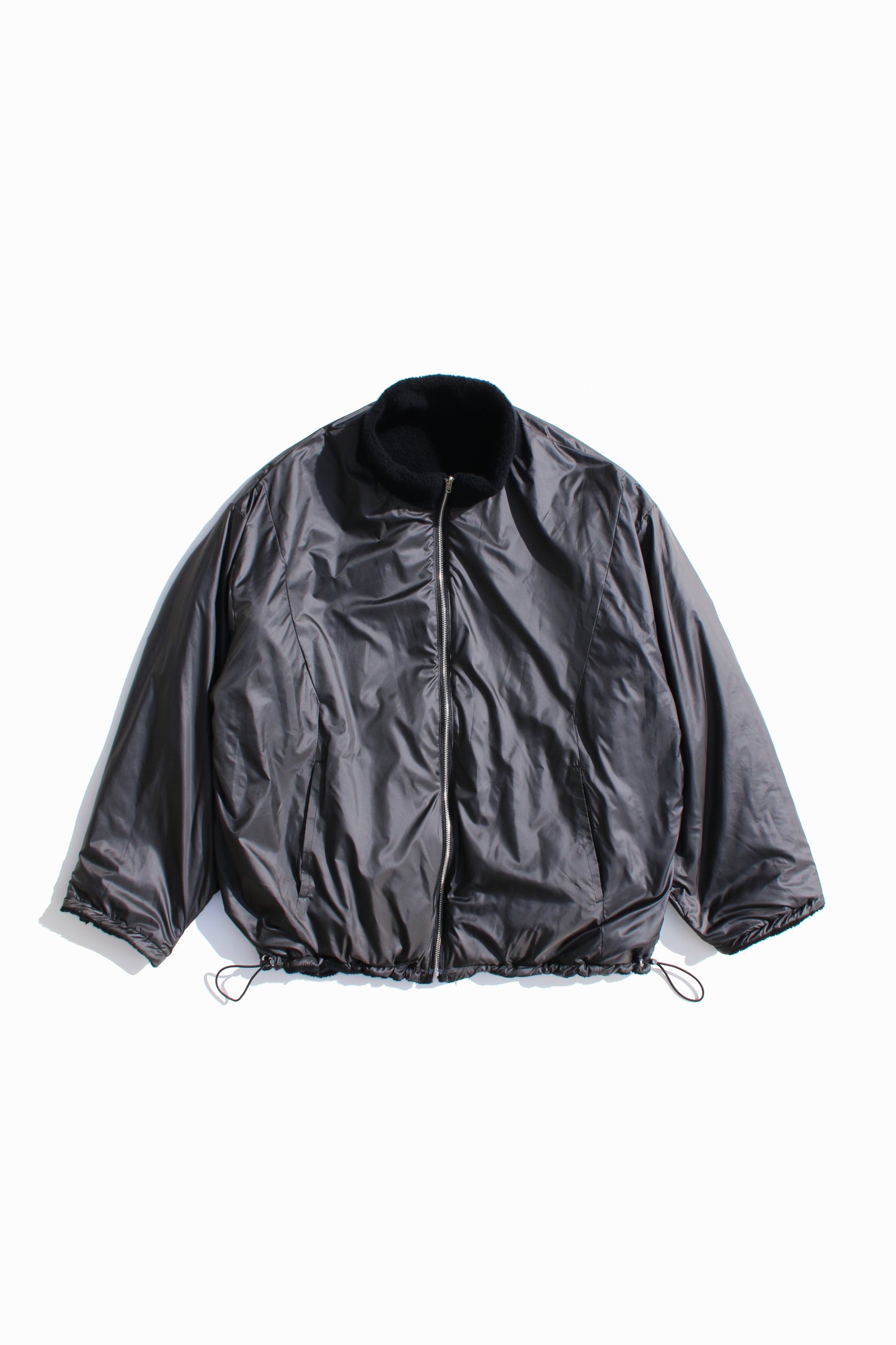 VOAAOV BISHU ANGORA PILE JERSEY REVERSIBLE BOA JACKET - BLACK