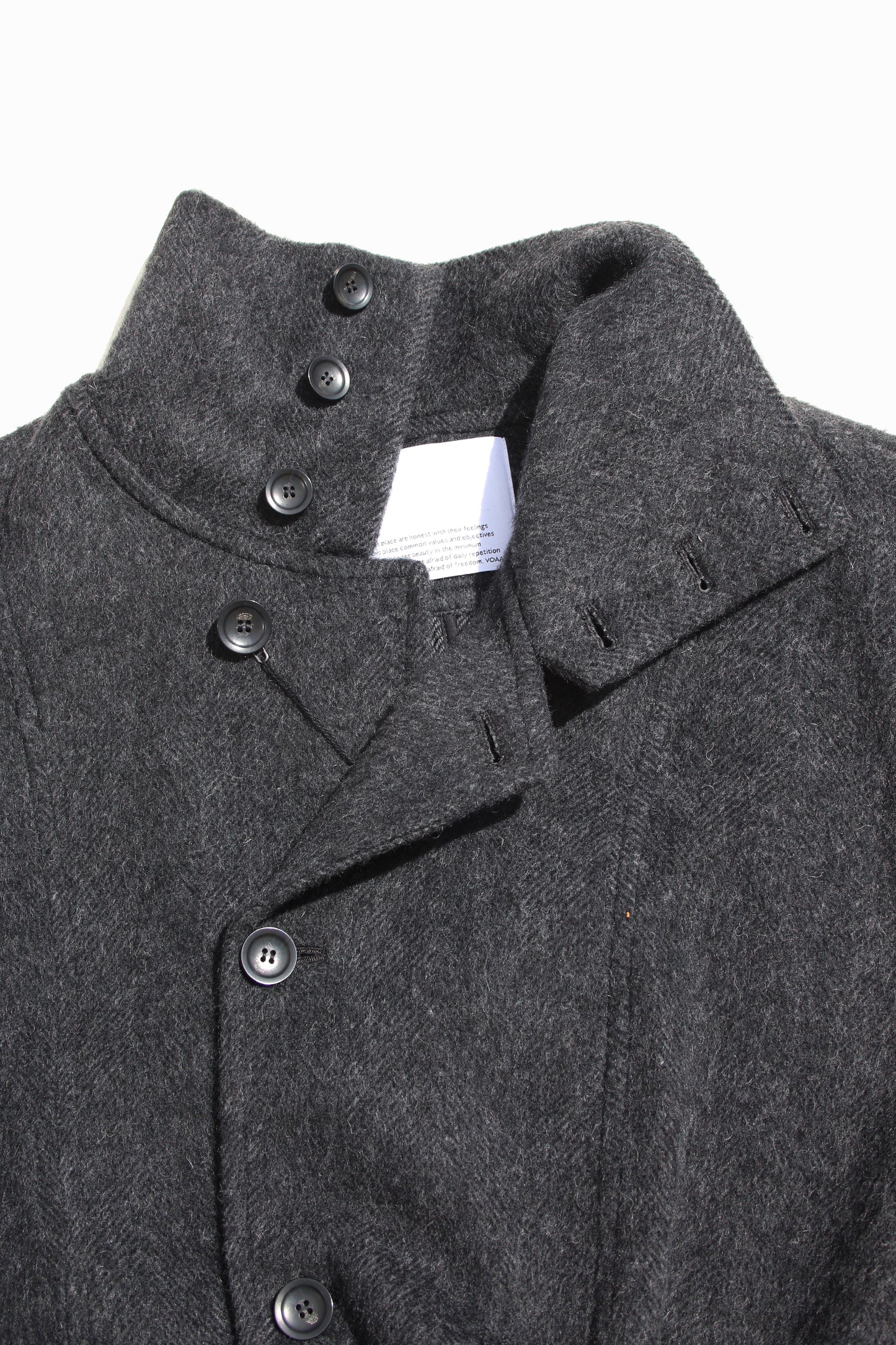 VOAAOV RECYCLE HERRINGBONE BLANKET COAT - BLACK