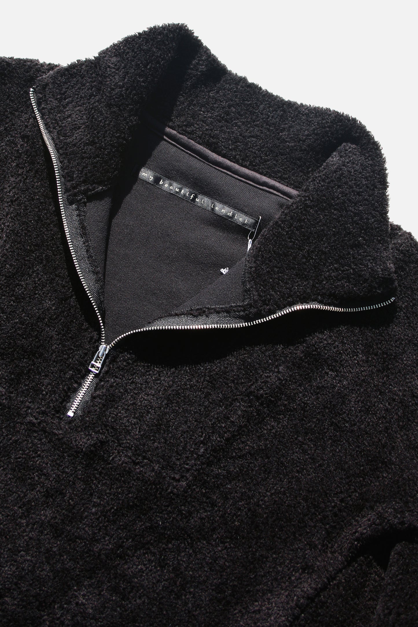 MY BEAUTIFUL LANDLET PILE FABRIC HALF ZIP SWEATER - BLACK