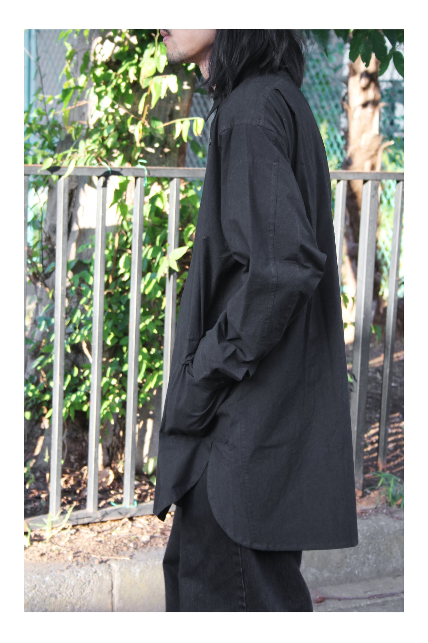 O PROJECT WASHED DENSE CLOTH LONG SHIRT - BLACK