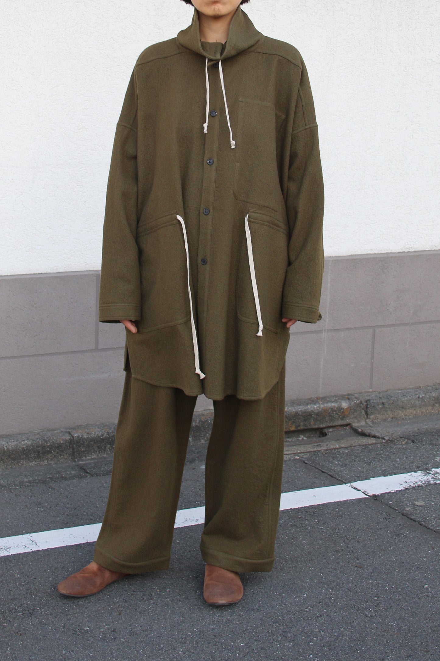O PROJECT TEDDY WOOL TWILL JOGGING TROUSERS - ARMY GREEN