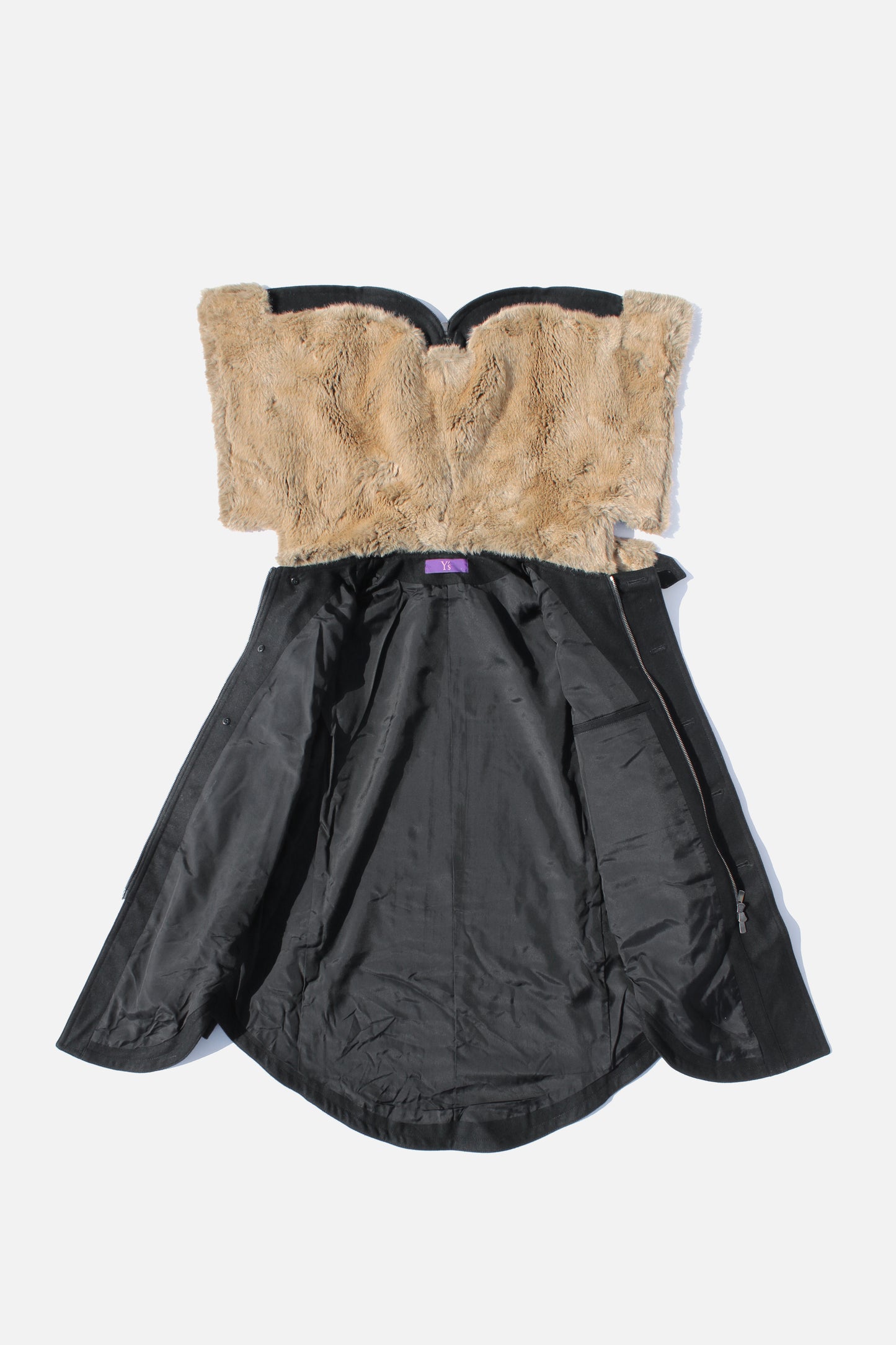 Y's FUR HOOD COAT BLACK