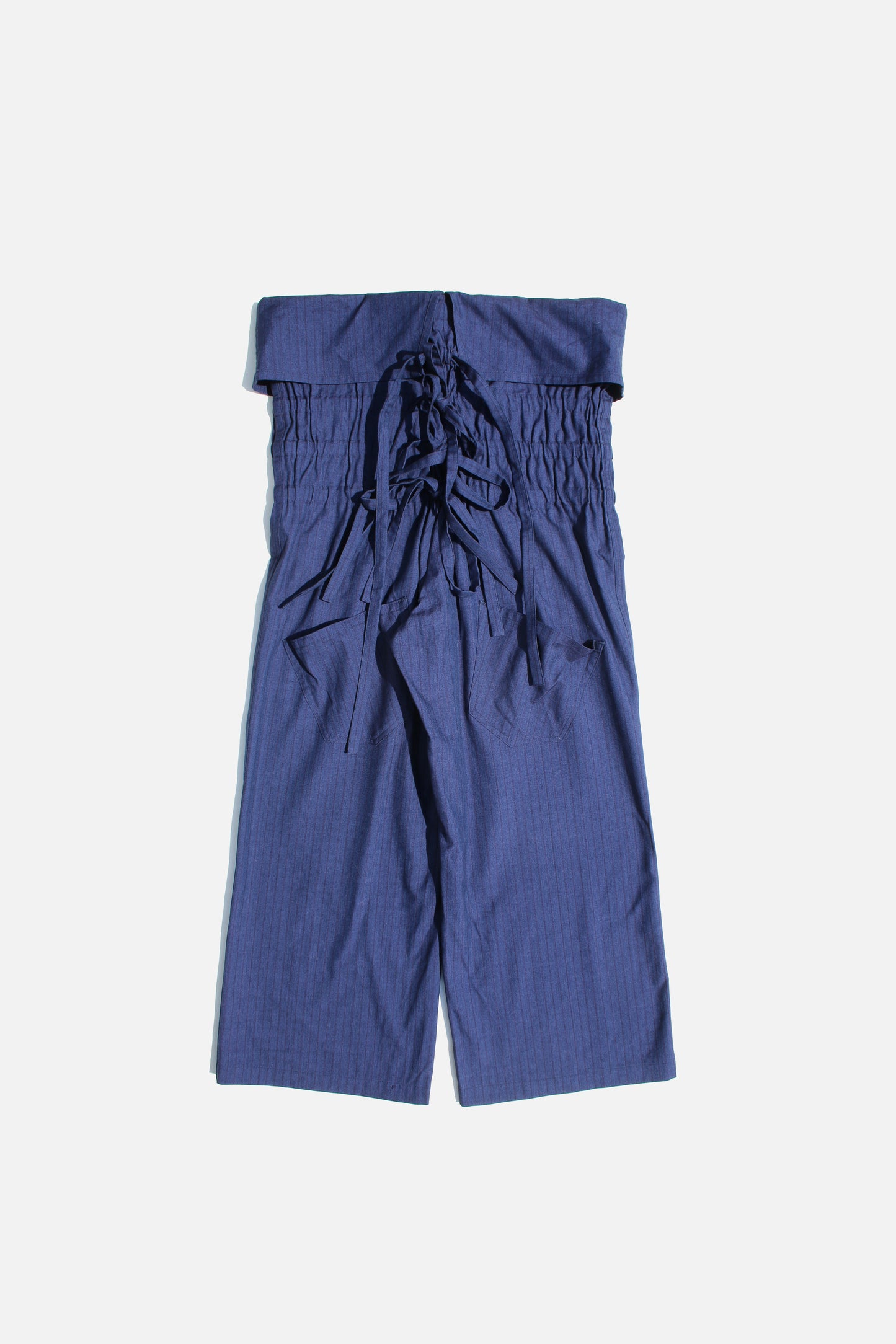 Yohji Yamamoto FEMME WAIST FOLDED WIDE PANTS BLUE STRIPED