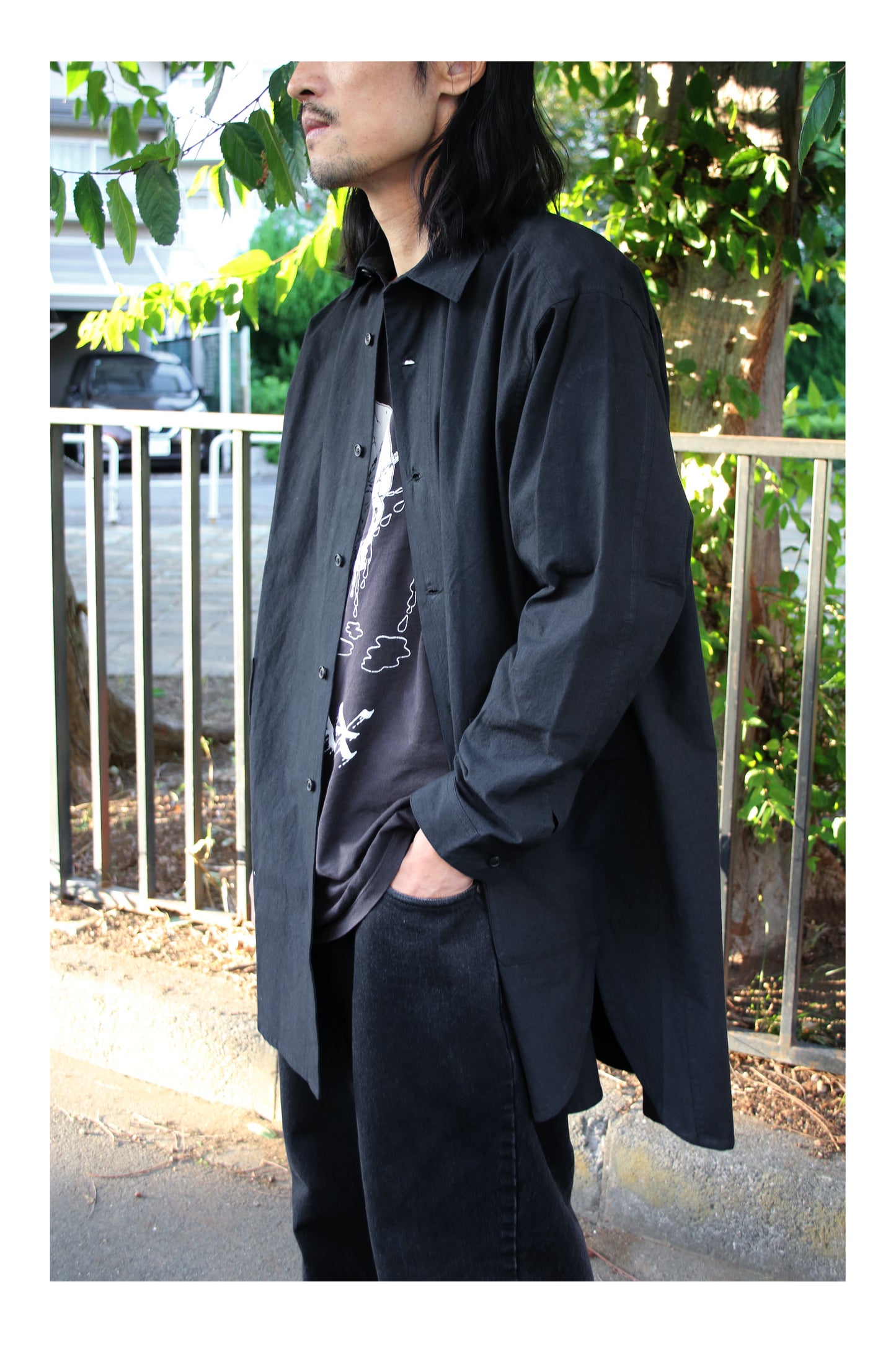 O PROJECT WASHED DENSE CLOTH LONG SHIRT - BLACK