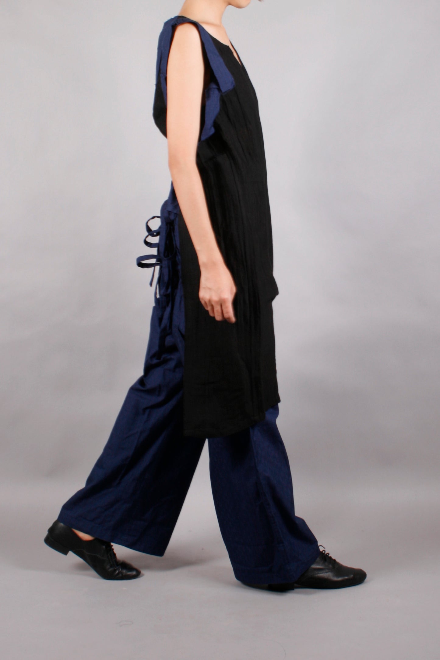 Yohji Yamamoto FEMME WAIST FOLDED WIDE PANTS BLUE STRIPED