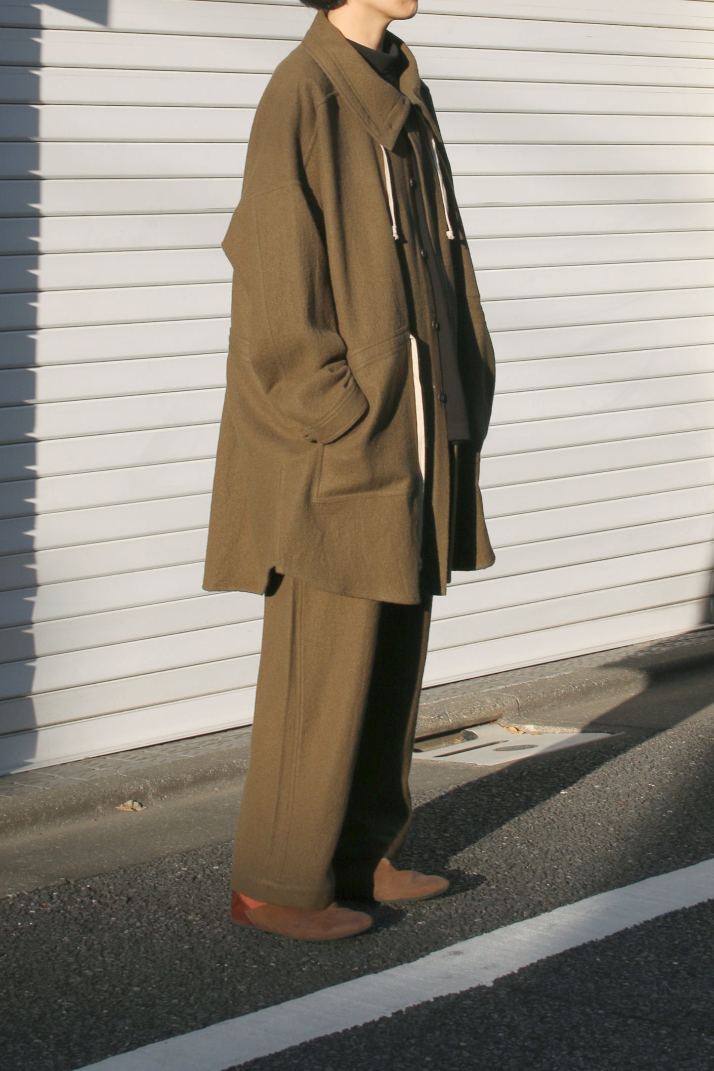 O PROJECT TEDDY WOOL TWILL JOGGING TROUSERS - ARMY GREEN