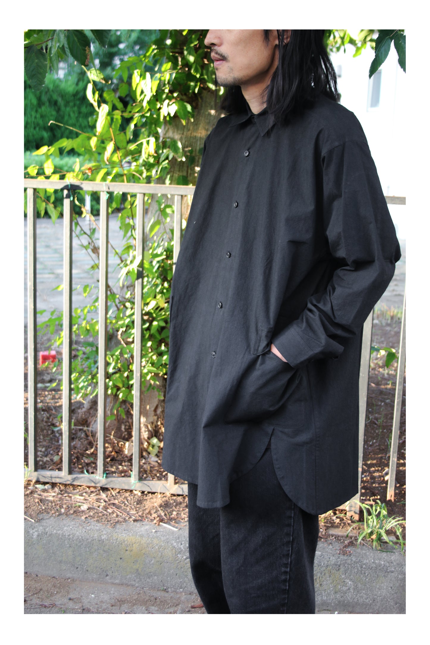 O PROJECT WASHED DENSE CLOTH LONG SHIRT - BLACK