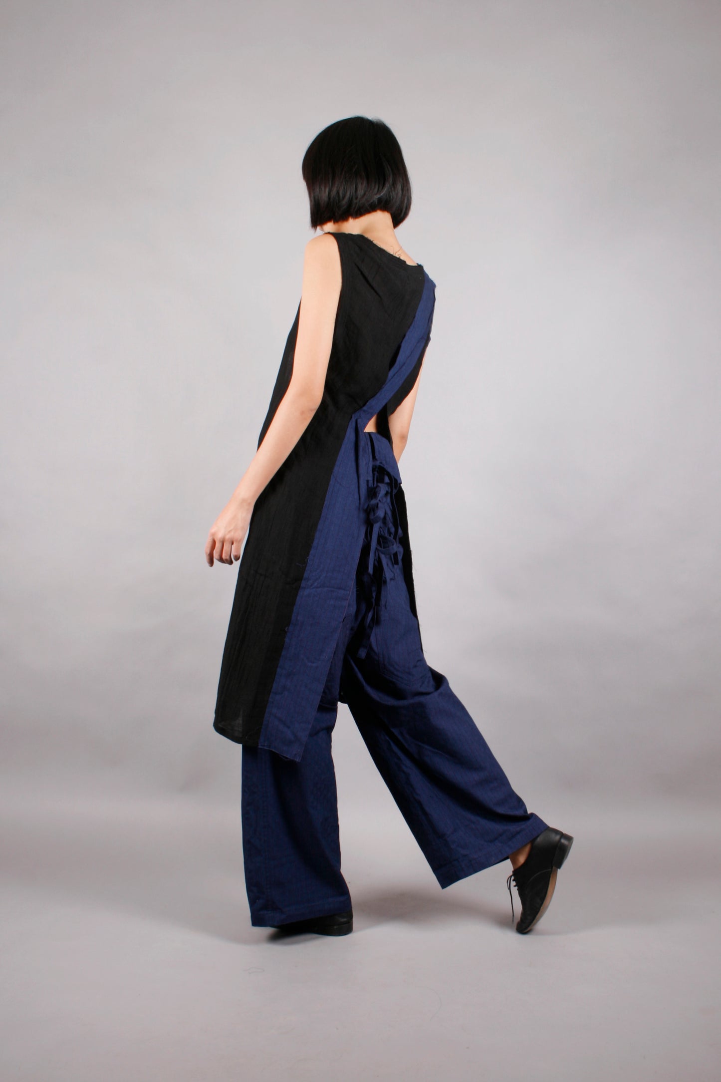 Yohji Yamamoto FEMME WAIST FOLDED WIDE PANTS BLUE STRIPED