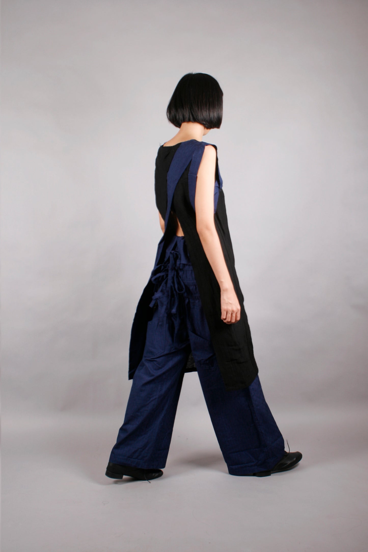 Yohji Yamamoto FEMME WAIST FOLDED WIDE PANTS BLUE STRIPED