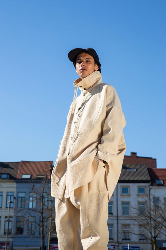 O PROJECT TEDDY WOOL TWILL PARKA JACKET - BEIGE