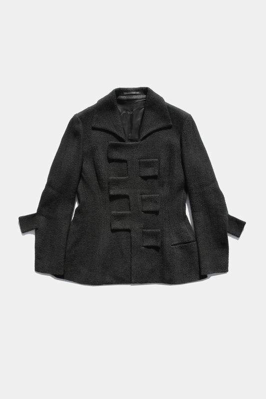 Yohji Yamamoto FEMME SNAP BUTTON WOOL SILK JACKET BLACK