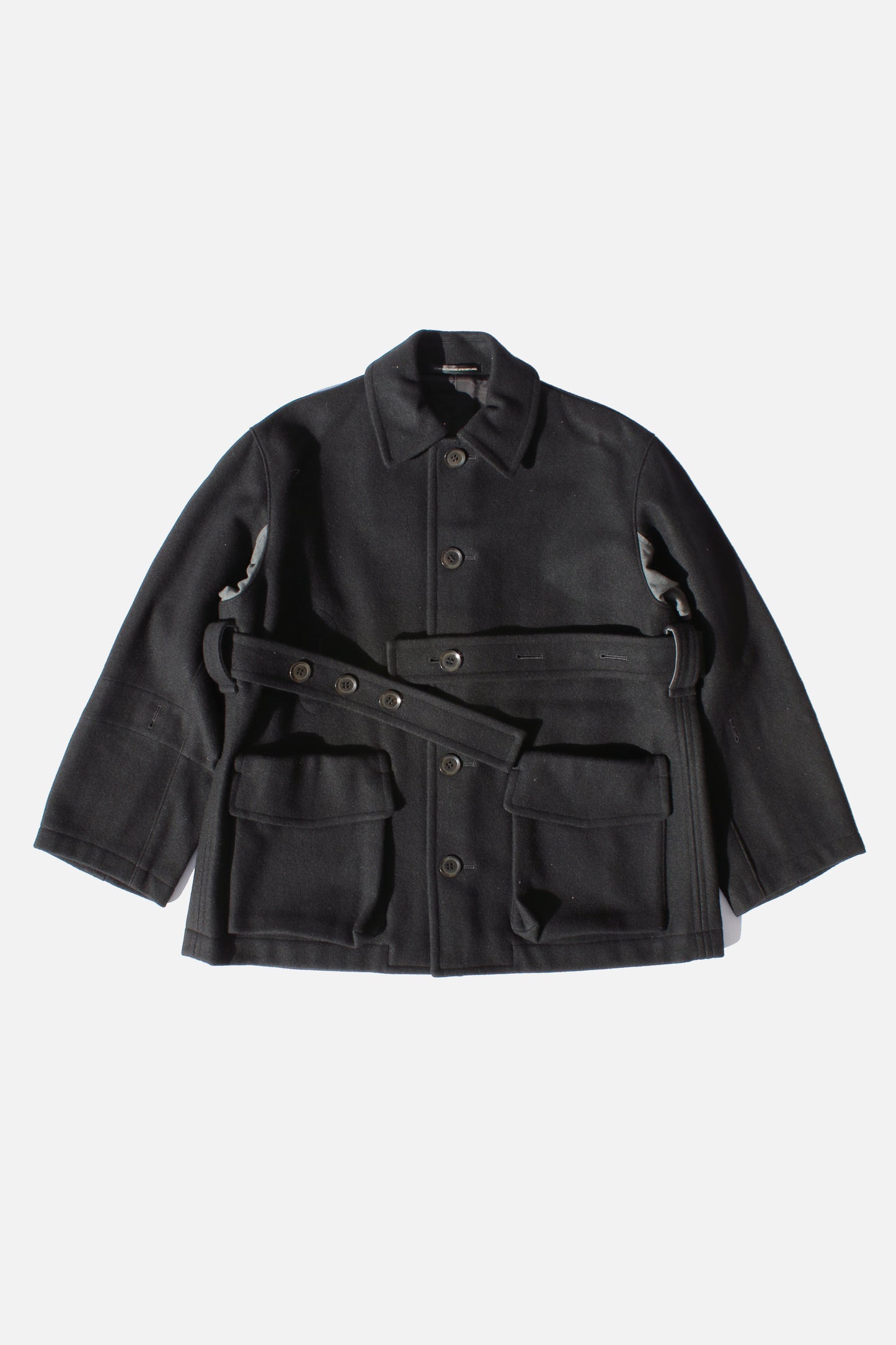 Y's WOOL CASHMERE OPEN-ARM BELT JACKET BLACK