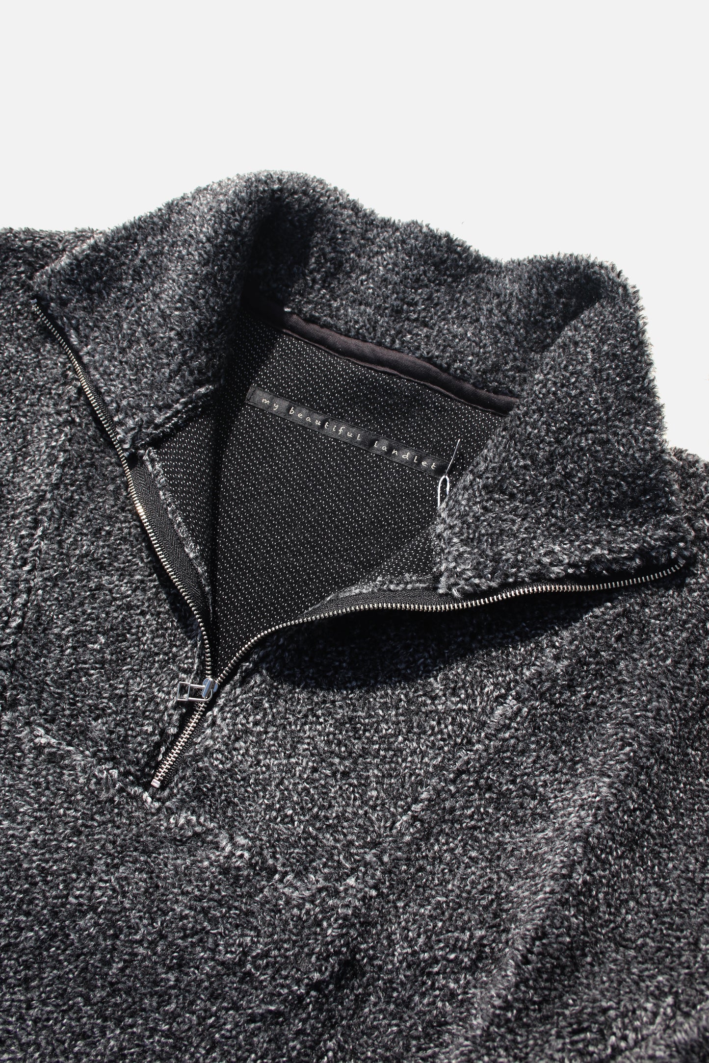 MY BEAUTIFUL LANDLET PILE FABRIC HALF ZIP SWEATER - CHARCOAL