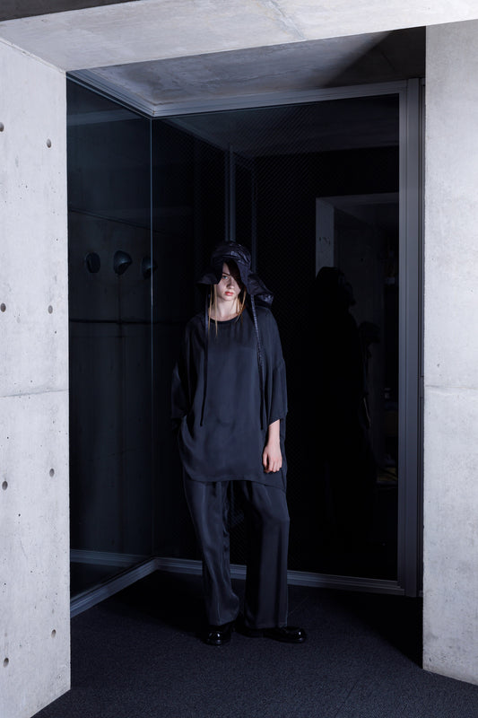 VOAAOV CUPRO TWILL PANTS - BLACK