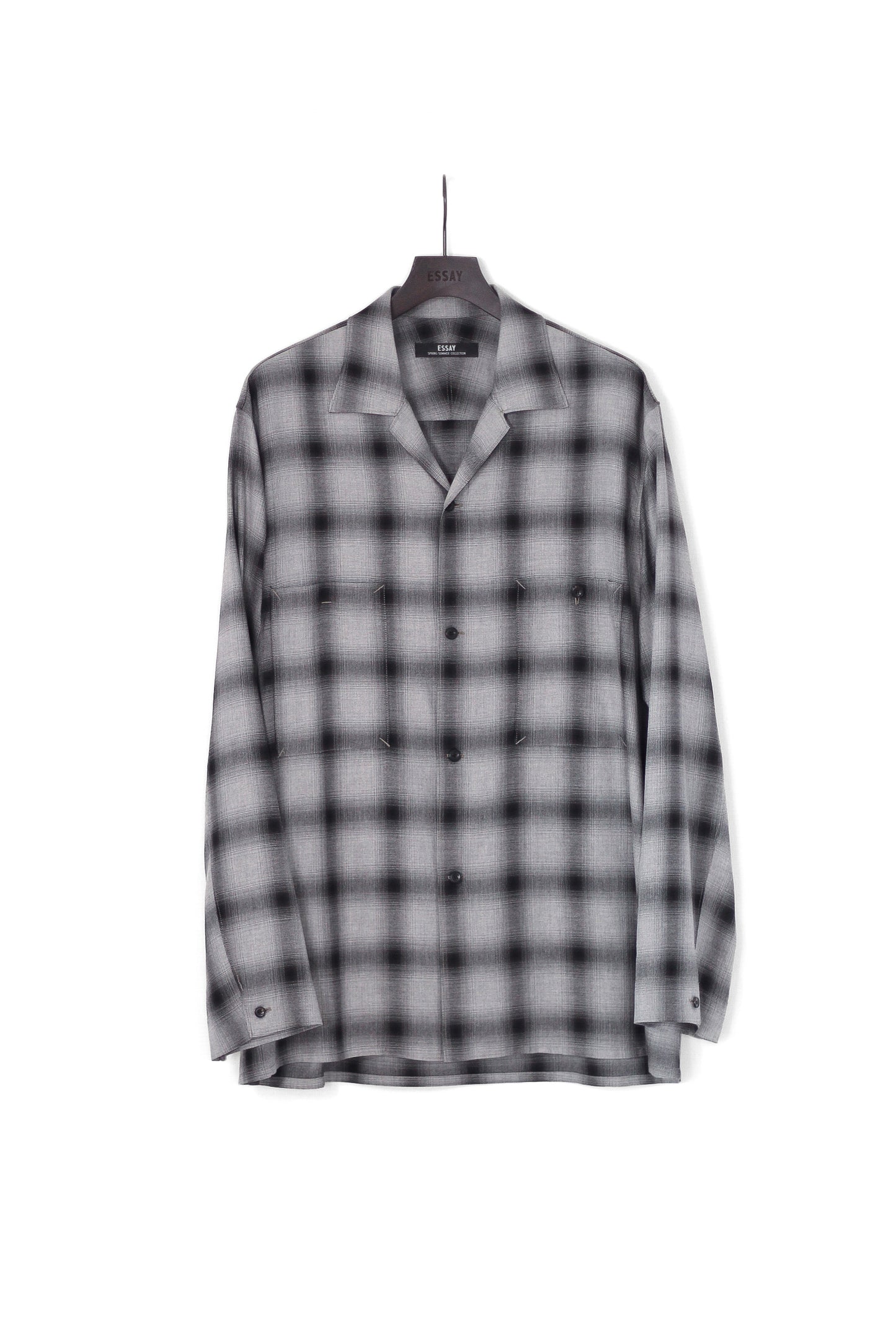 ESSAY SHADOW CHECK OPEN COLLAR SHIRT - GREY CHECK
