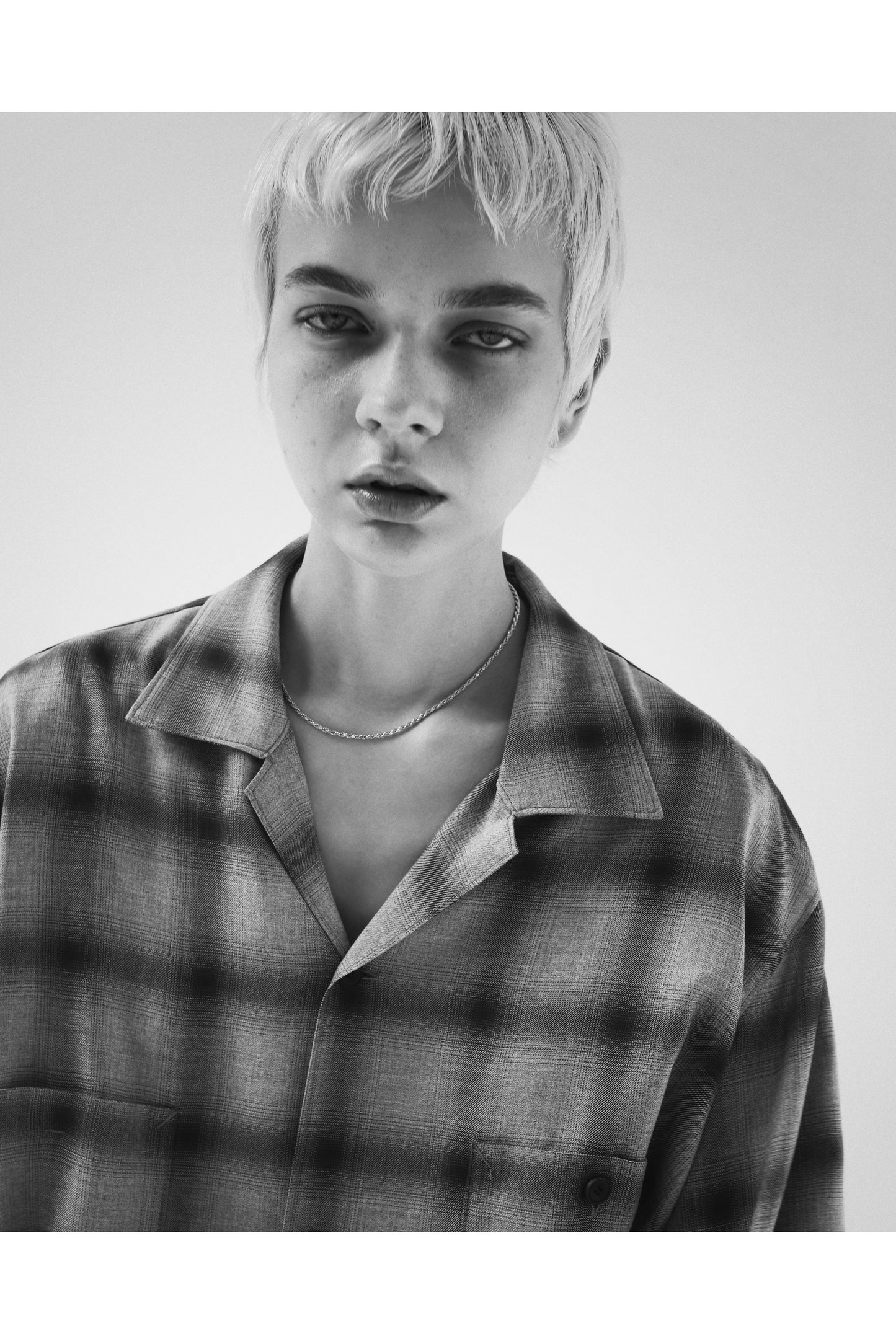 ESSAY SHADOW CHECK OPEN COLLAR SHIRT - BLUE CHECK