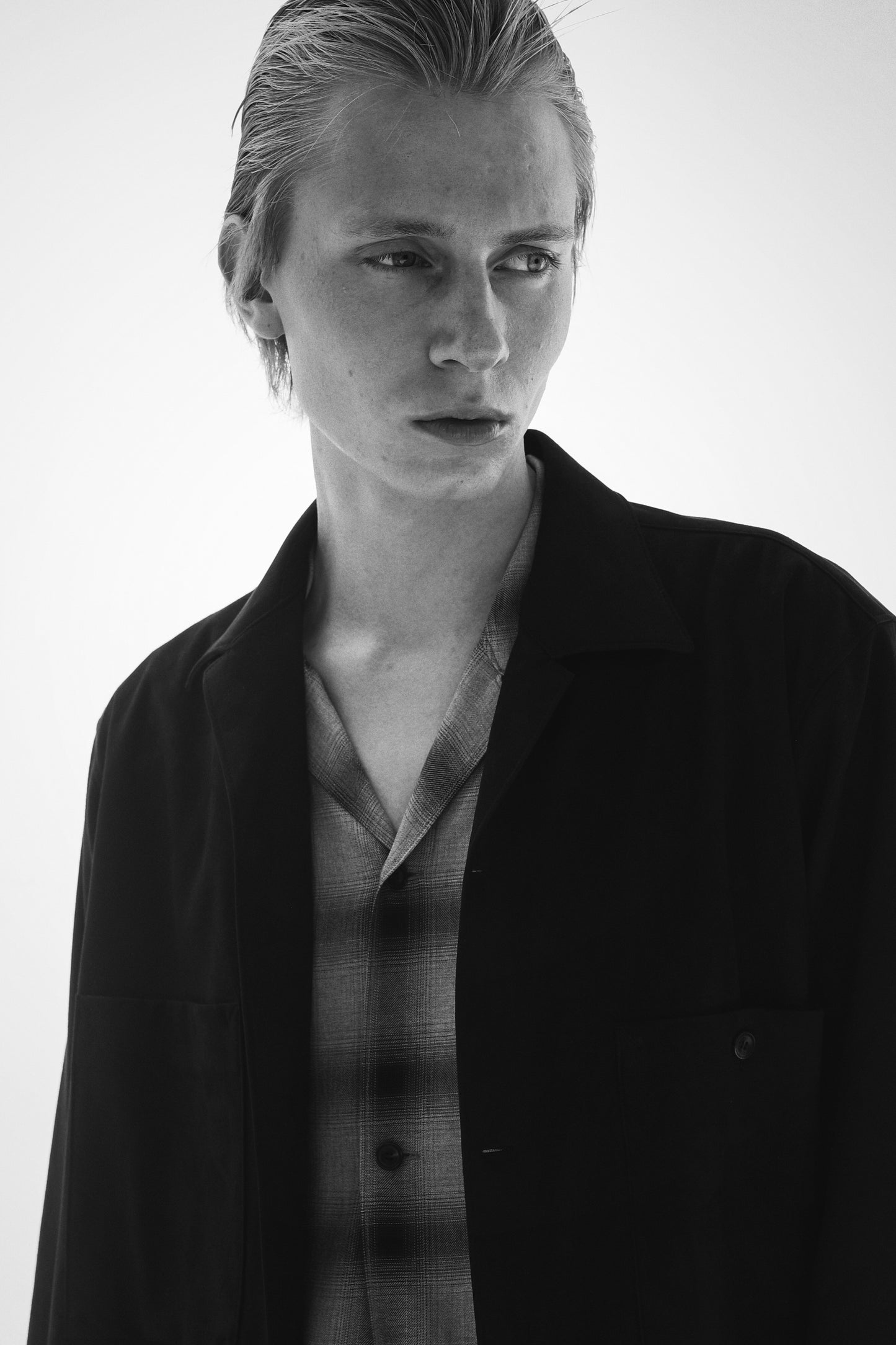 ESSAY SHADOW CHECK OPEN COLLAR SHIRT - GREY CHECK