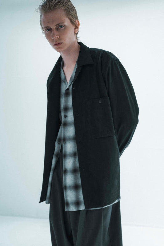 ESSAY SHADOW CHECK OPEN COLLAR SHIRT - GREY CHECK