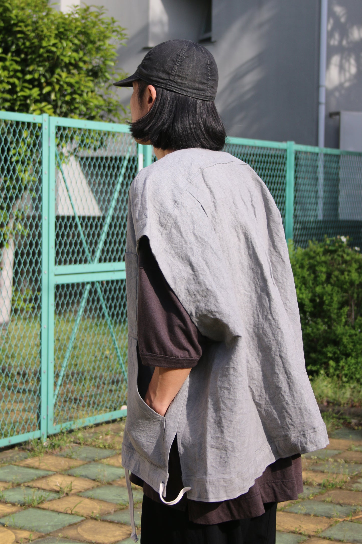 O PROJECT LINEN WASHI CLOTH BODY WARMER - LIGHT SUMI