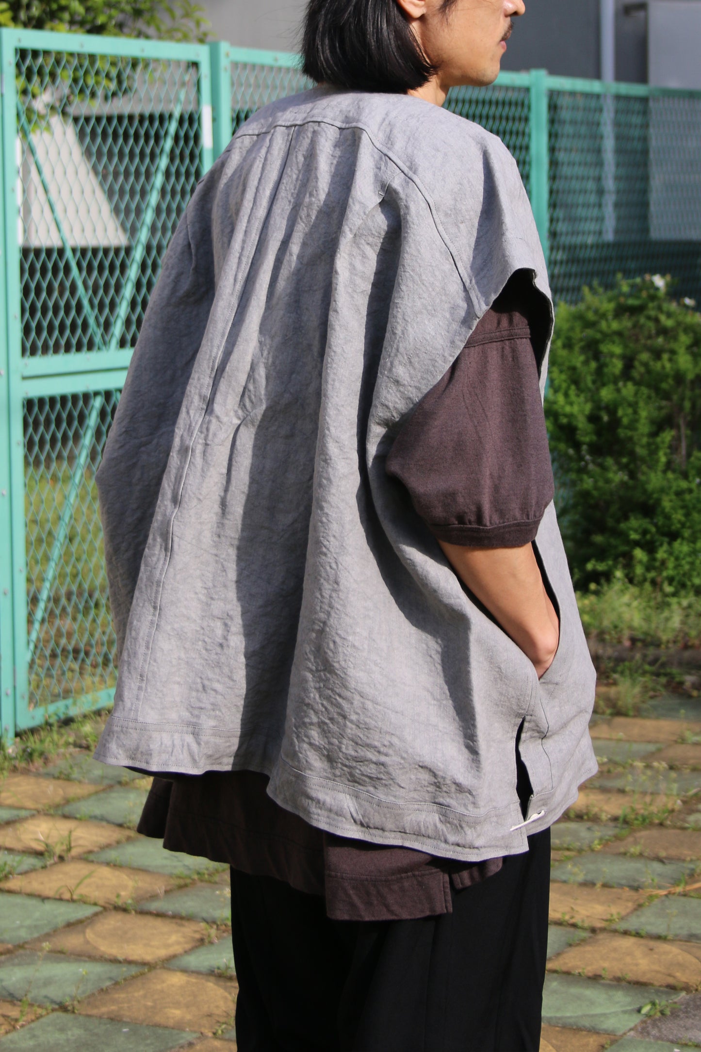 O PROJECT LINEN WASHI CLOTH BODY WARMER - LIGHT SUMI