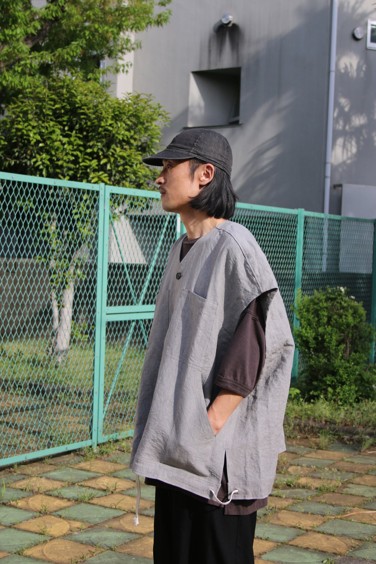 O PROJECT LINEN WASHI CLOTH BODY WARMER - LIGHT SUMI