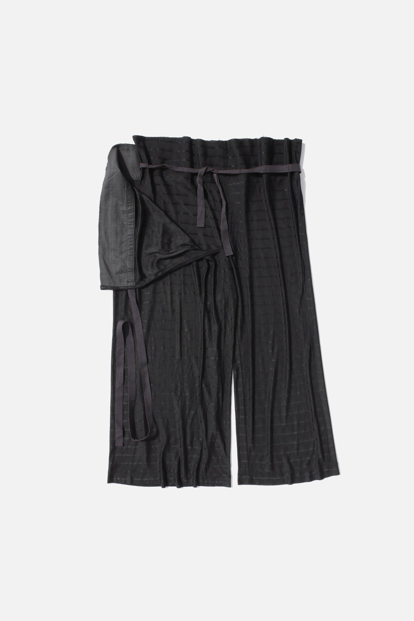 Y's ACETATE STRIPED WRAP PANTS BLACK