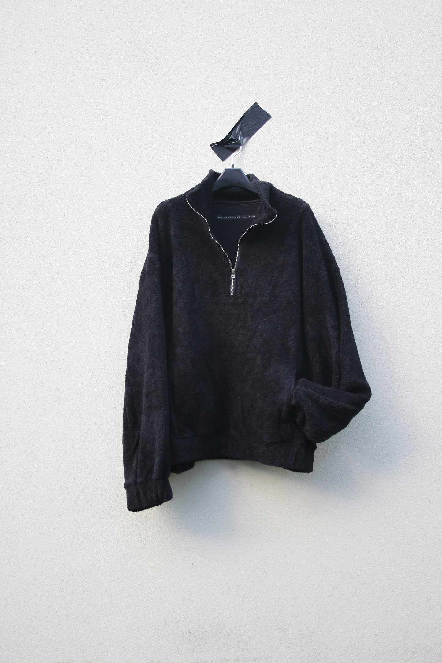 MY BEAUTIFUL LANDLET PILE FABRIC HALF ZIP SWEATER - BLACK