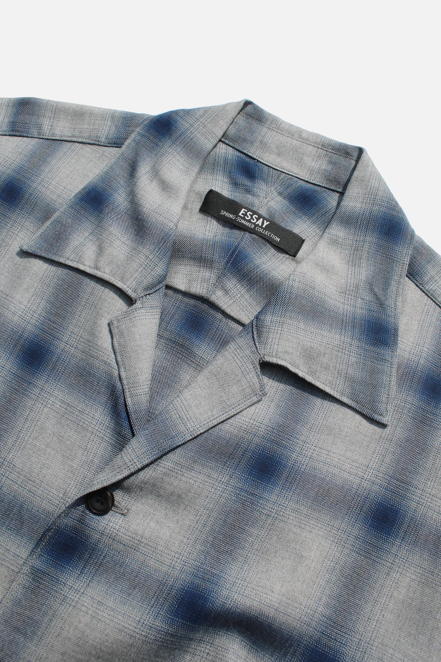 ESSAY SHADOW CHECK OPEN COLLAR SHIRT - BLUE CHECK