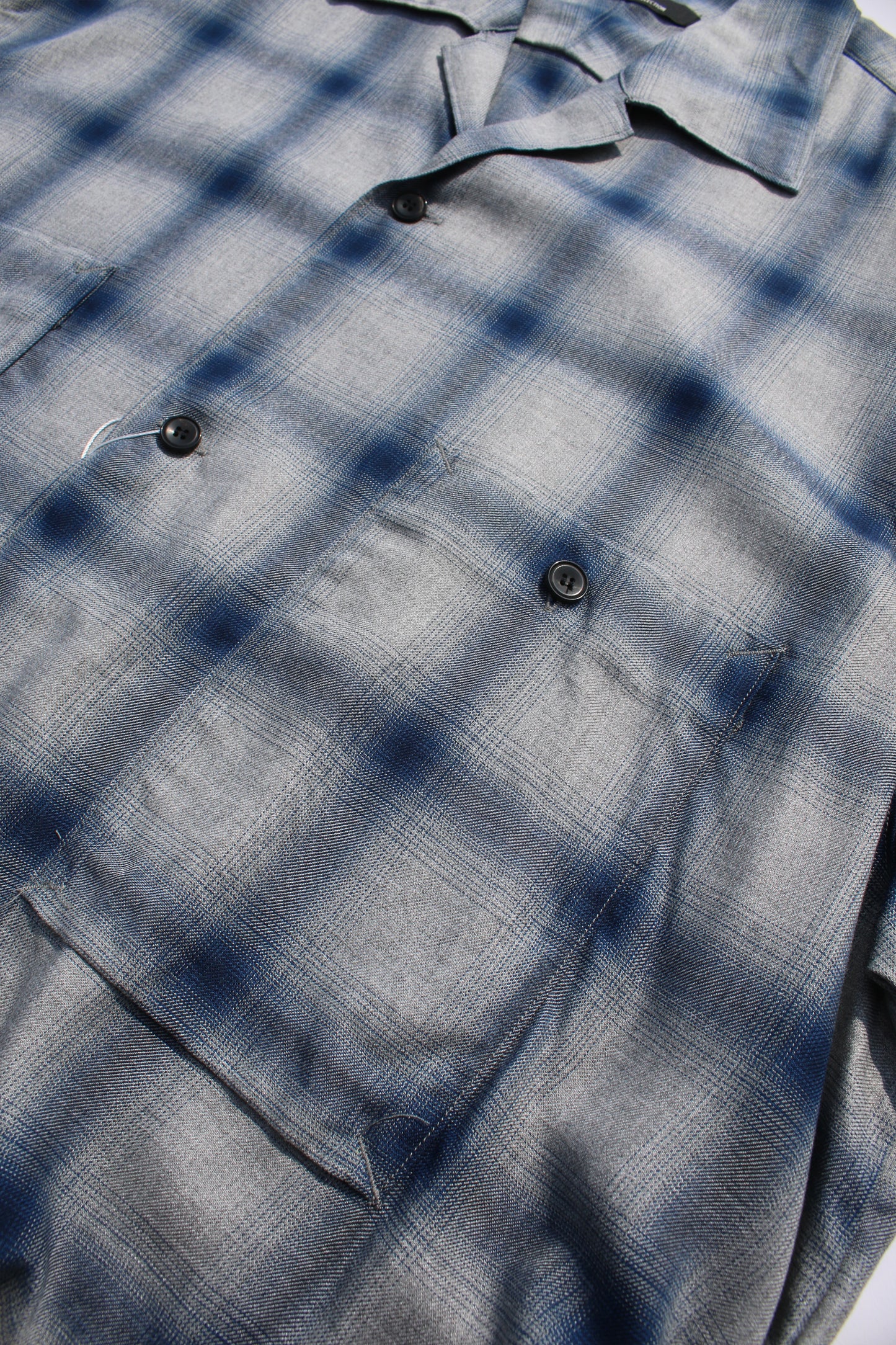 ESSAY SHADOW CHECK OPEN COLLAR SHIRT - BLUE CHECK
