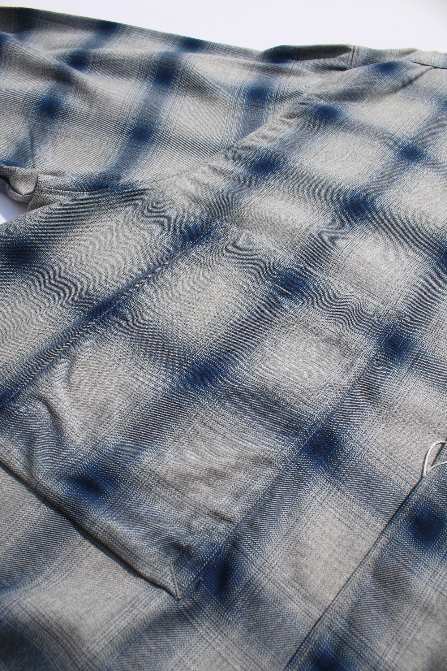 ESSAY SHADOW CHECK OPEN COLLAR SHIRT - BLUE CHECK