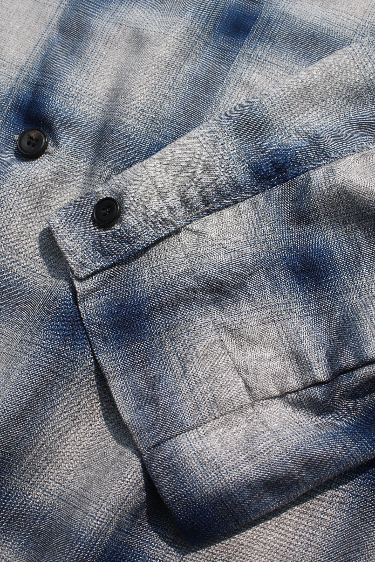 ESSAY SHADOW CHECK OPEN COLLAR SHIRT - BLUE CHECK