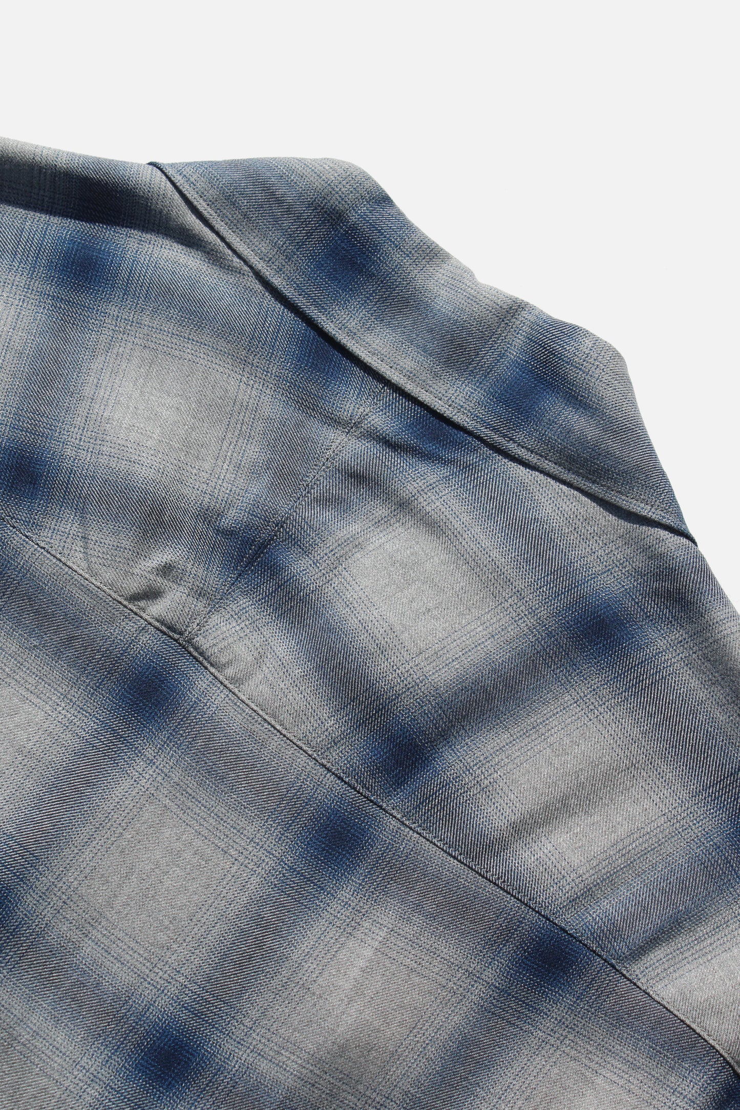 ESSAY SHADOW CHECK OPEN COLLAR SHIRT - BLUE CHECK