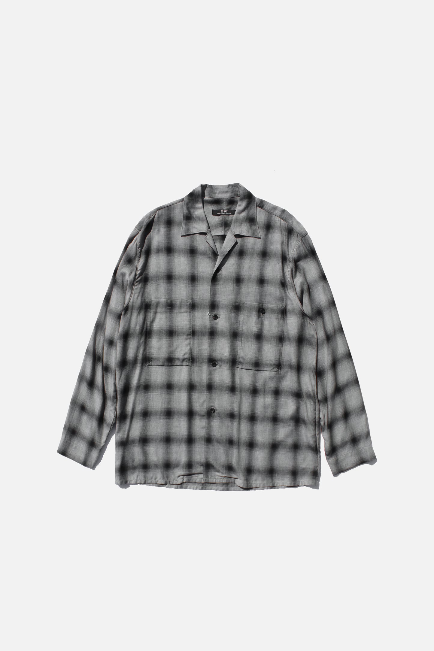 ESSAY SHADOW CHECK OPEN COLLAR SHIRT - GREY CHECK