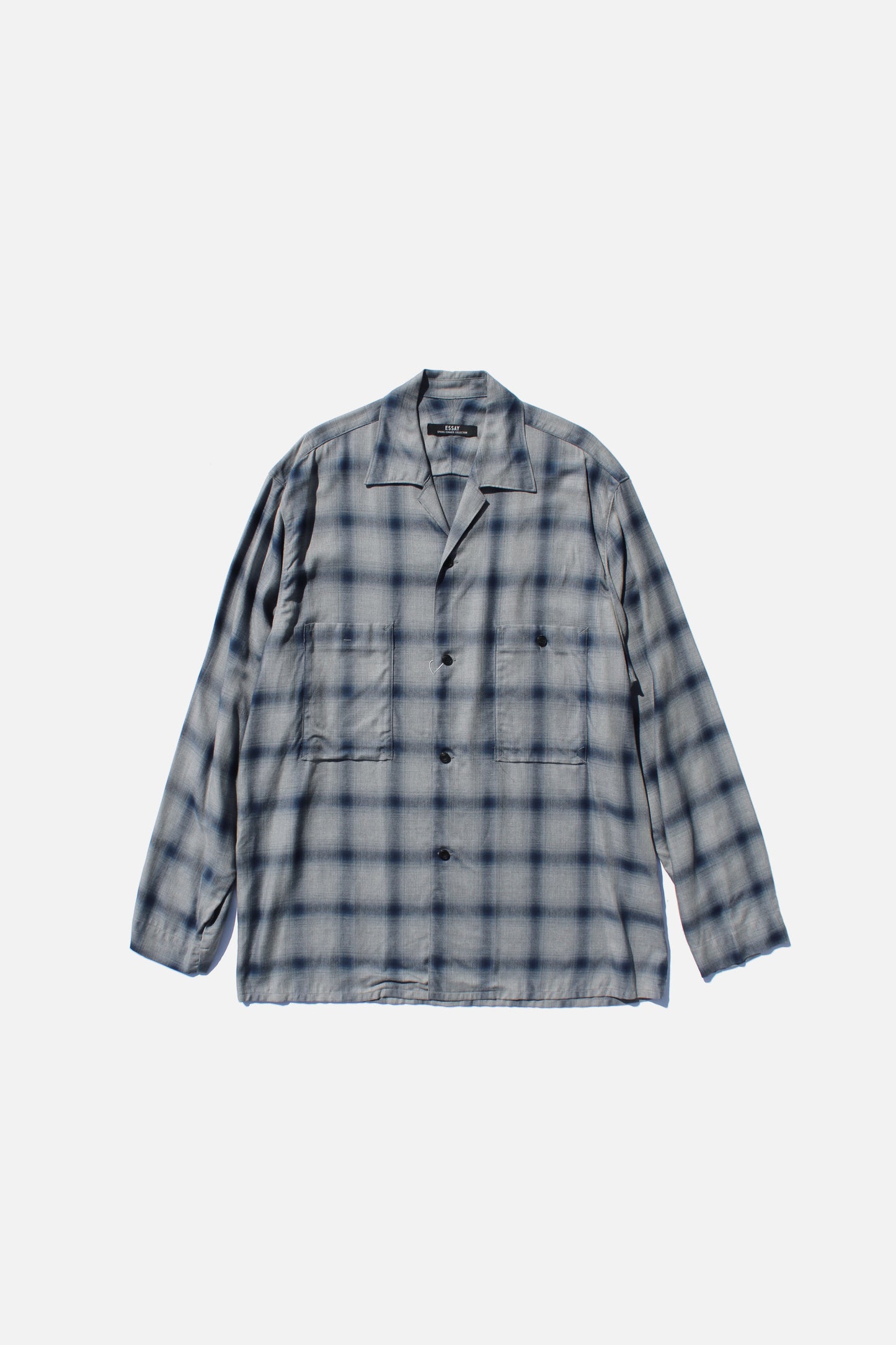 ESSAY SHADOW CHECK OPEN COLLAR SHIRT - BLUE CHECK