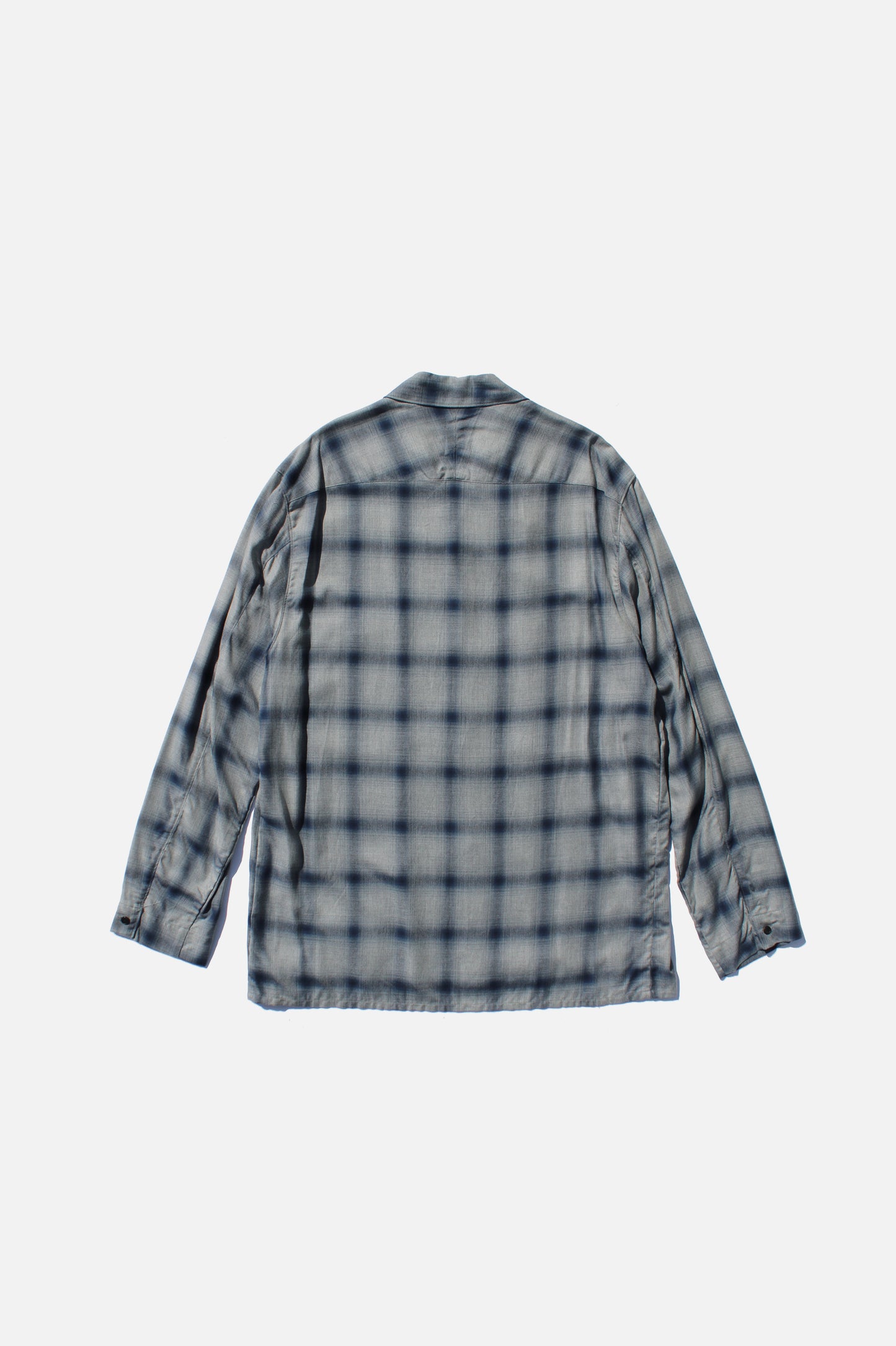 ESSAY SHADOW CHECK OPEN COLLAR SHIRT - BLUE CHECK