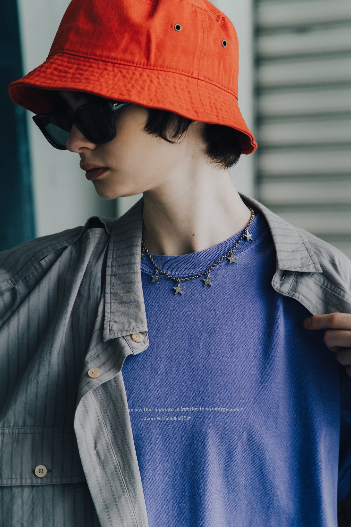 ESSAY DRAPE SHIRT - GREY STRIPE