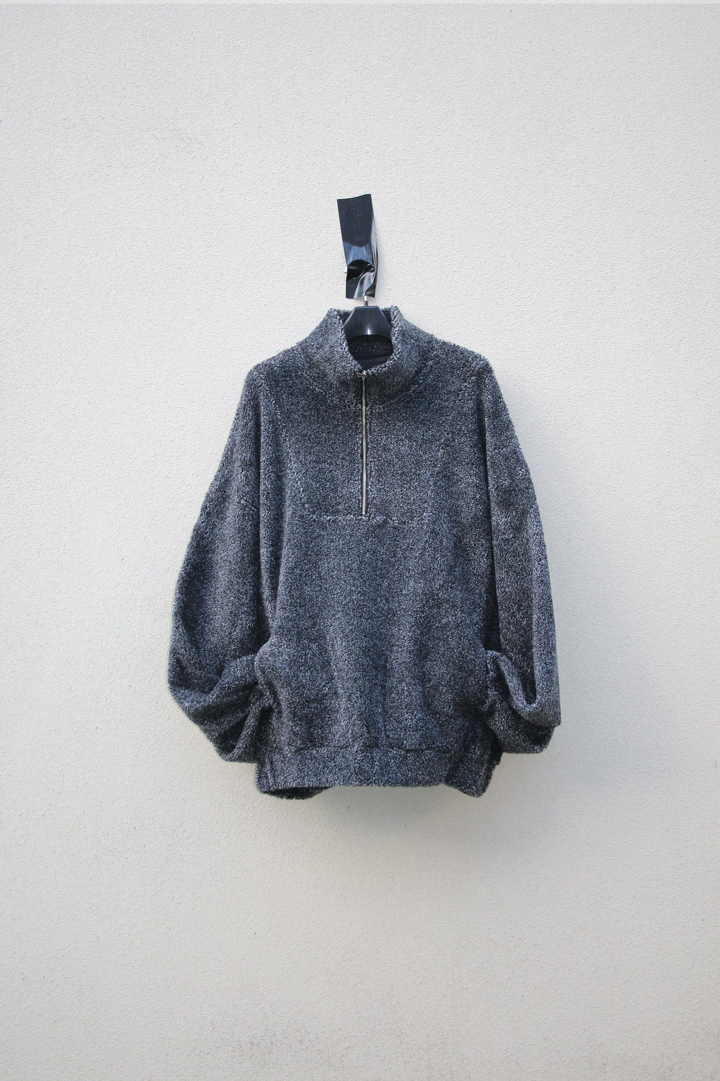 MY BEAUTIFUL LANDLET PILE FABRIC HALF ZIP SWEATER - CHARCOAL