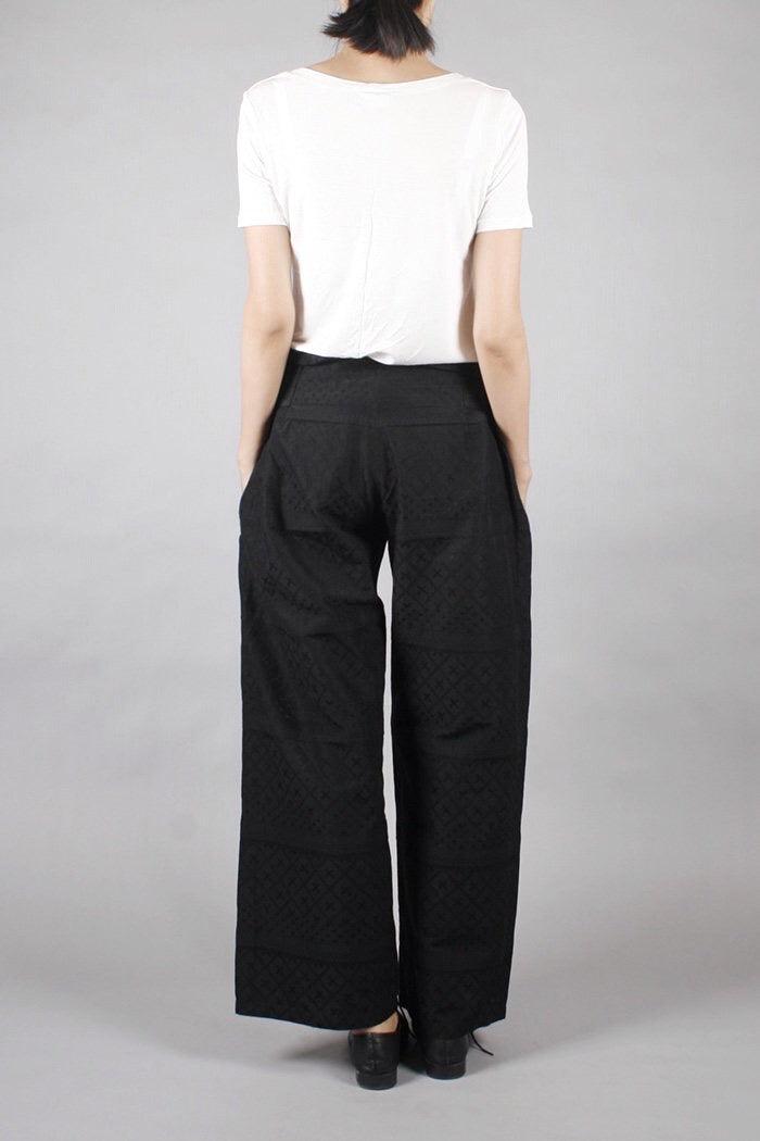 LIMI feu BUTTON WAIST COTTON SILK WIDE PANTS BLACK