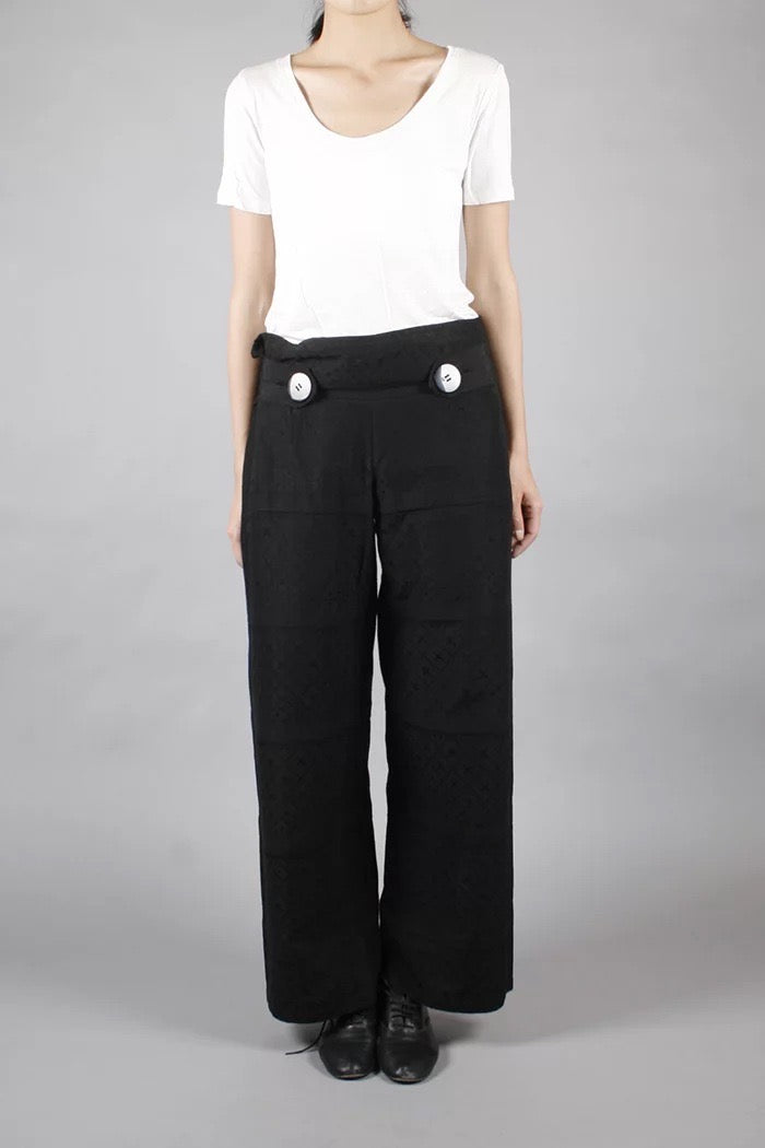 LIMI feu BUTTON WAIST COTTON SILK WIDE PANTS BLACK