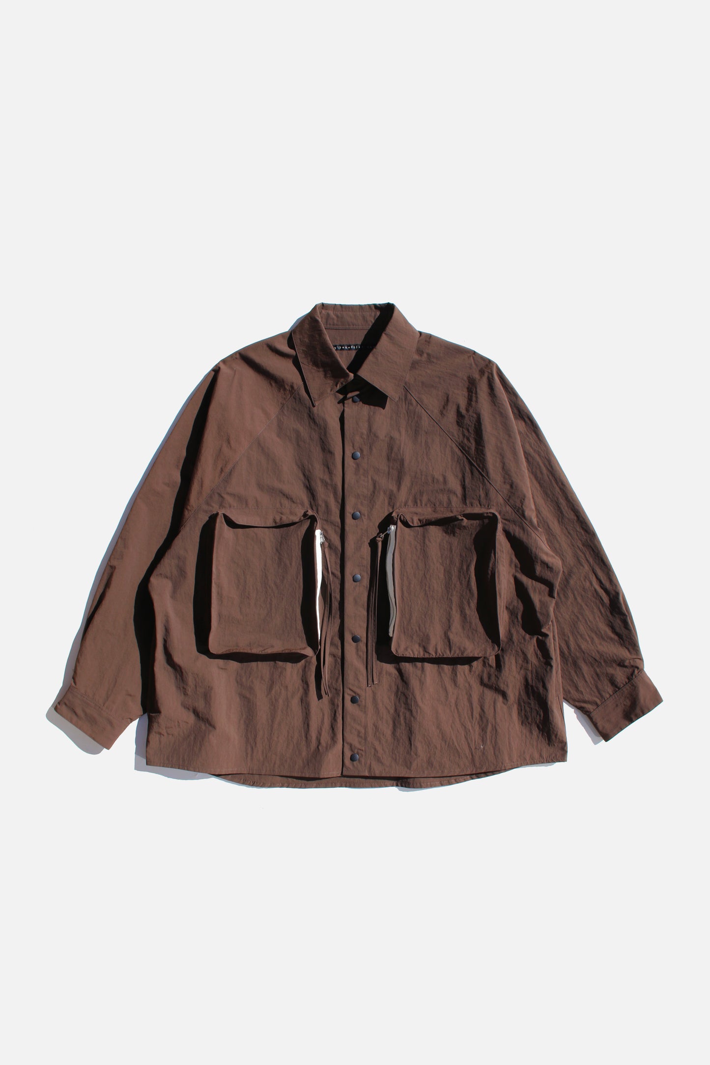 MY BEAUTIFUL LANDLET NYLON TAFFETA BIG POCKET SHIRT - BROWN