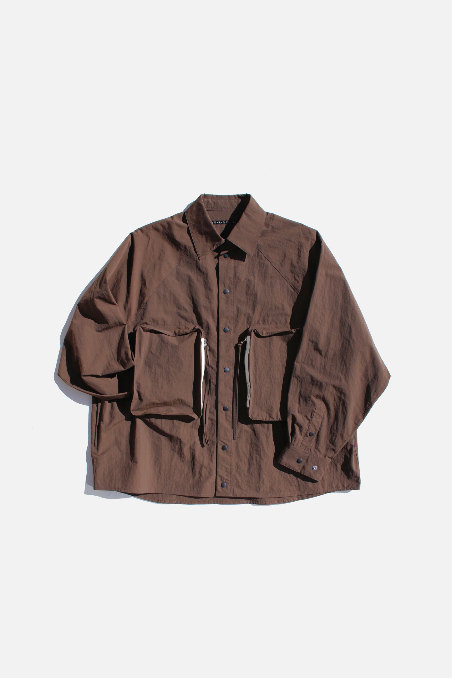 MY BEAUTIFUL LANDLET NYLON TAFFETA BIG POCKET SHIRT - BROWN