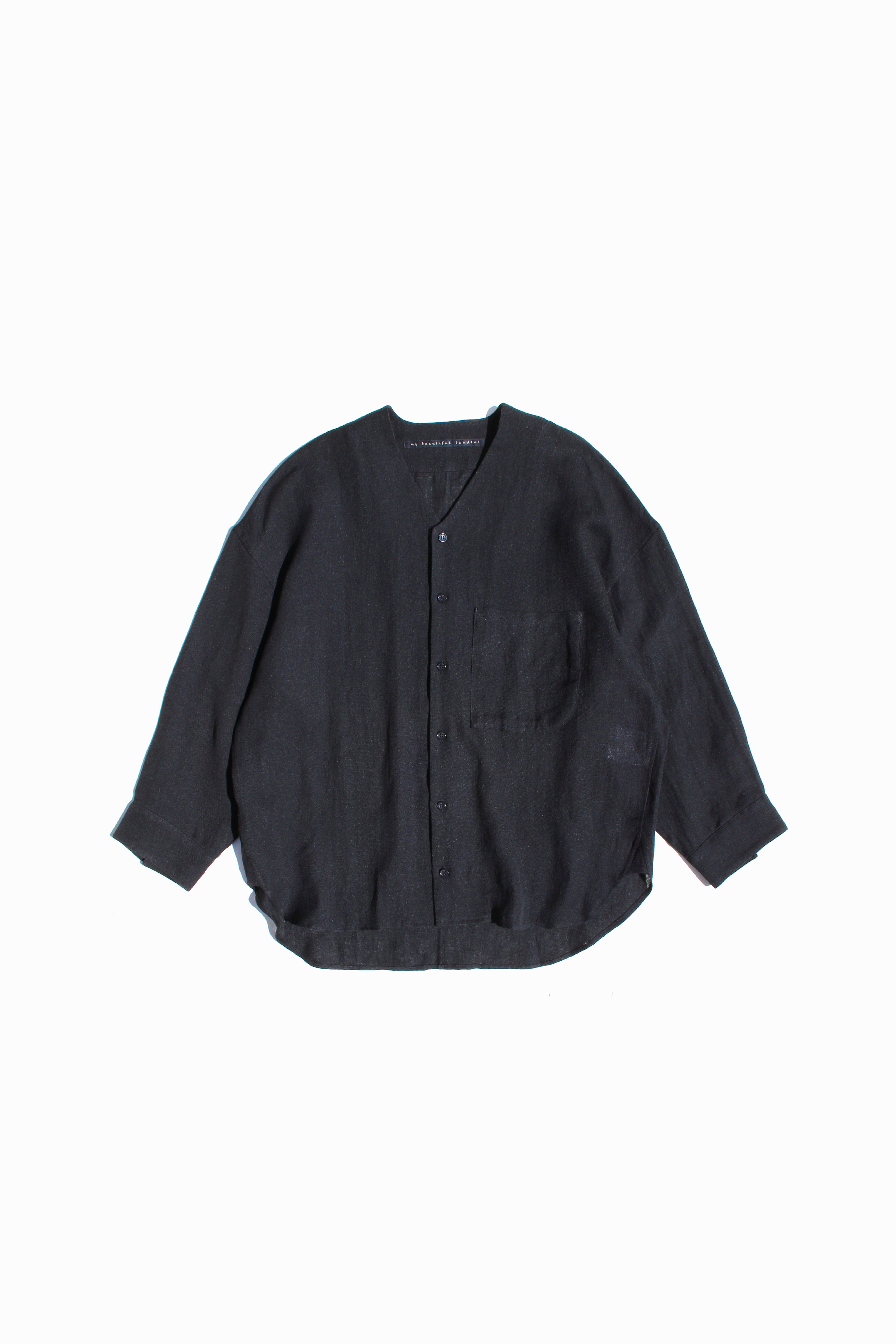 MY BEAUTIFUL LANDLET BISHU JAPAN LINEN SHIRT - BLACK