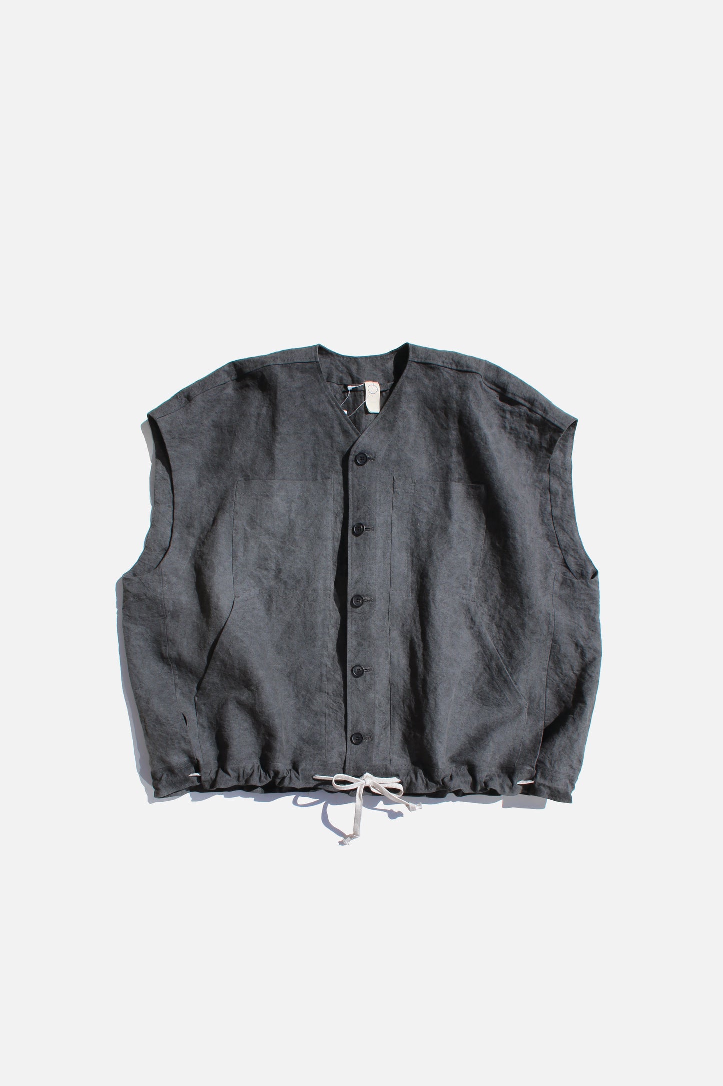 O PROJECT LINEN WASHI CLOTH BODY WARMER - DARK SUMI