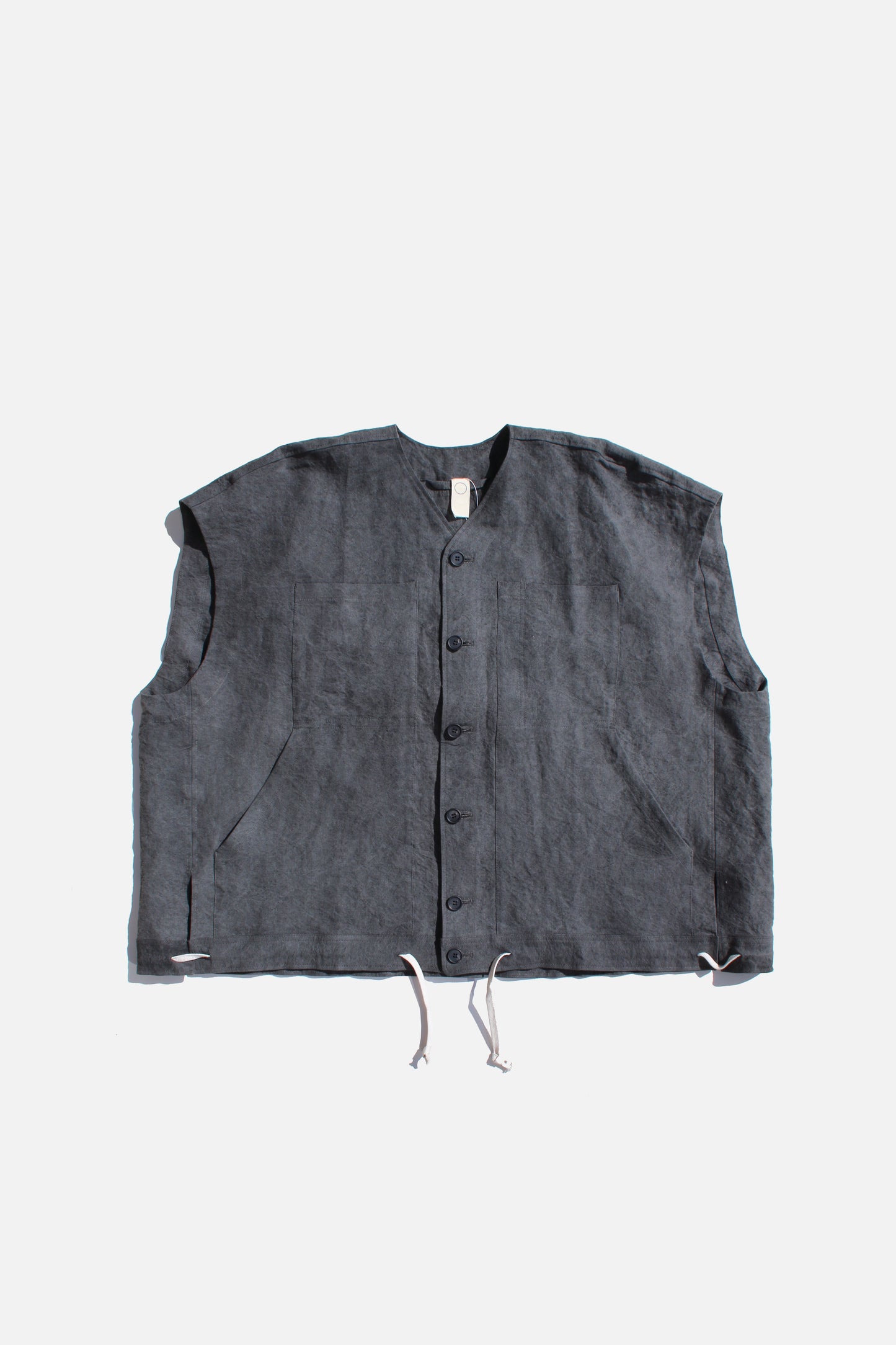 O PROJECT LINEN WASHI CLOTH BODY WARMER - DARK SUMI