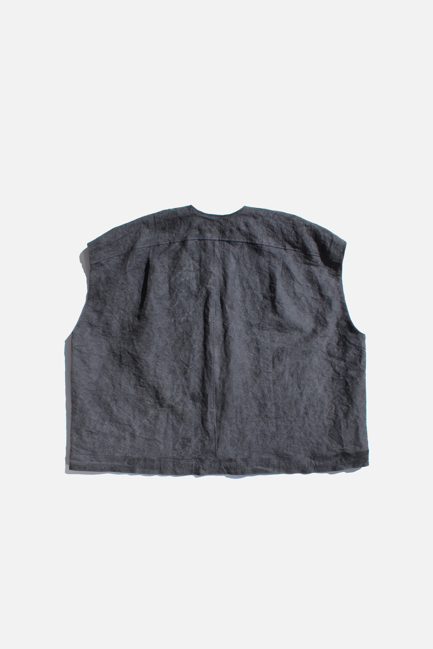 O PROJECT LINEN WASHI CLOTH BODY WARMER - DARK SUMI