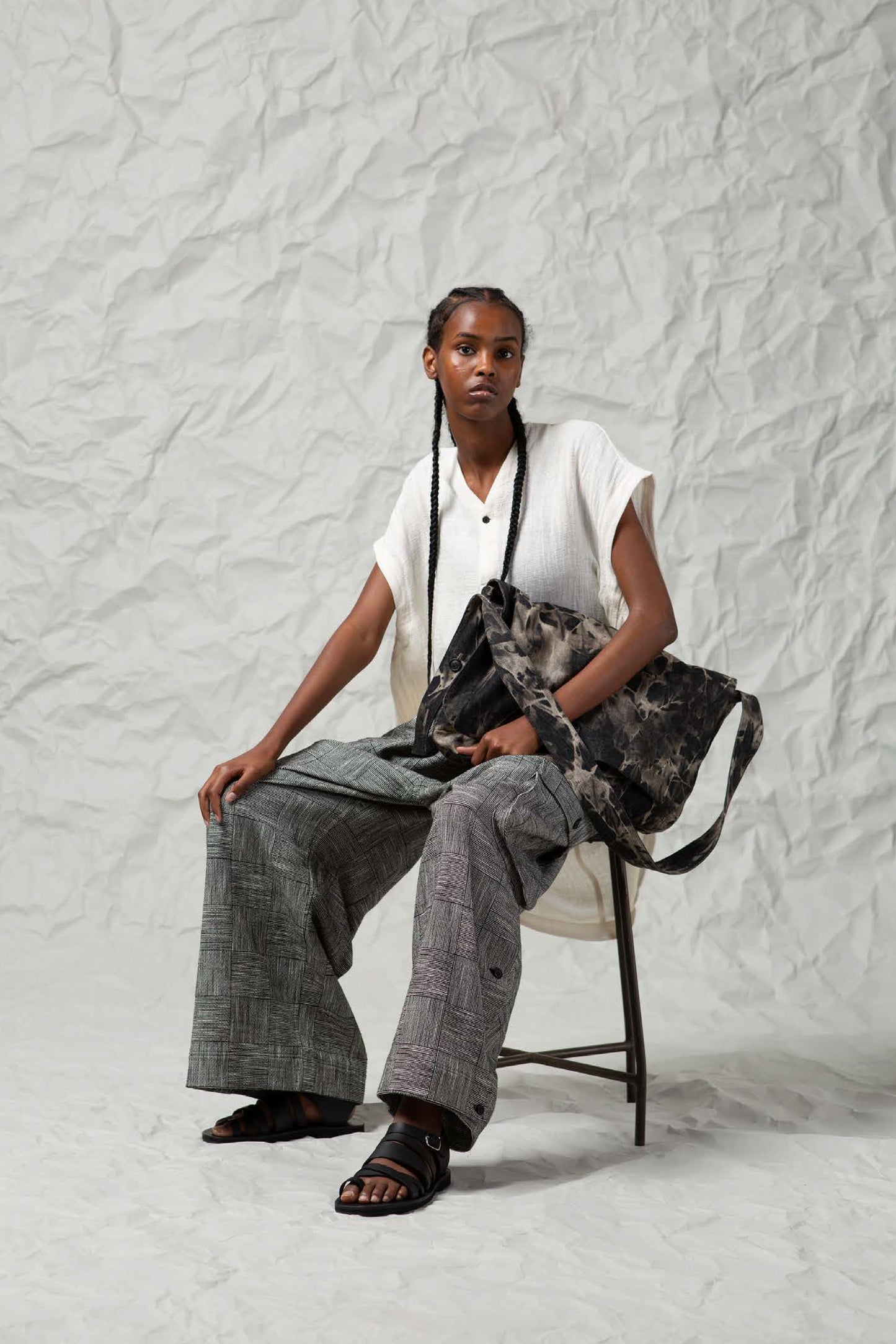 O PROJECT BLOCK STRIPE CLOTH EASY CARGO PANTS