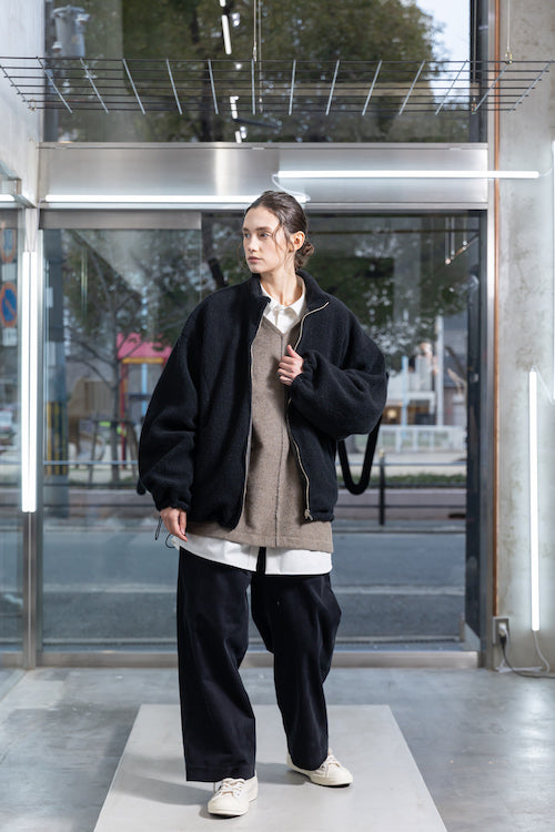 VOAAOV BISHU ANGORA PILE JERSEY REVERSIBLE BOA JACKET - BLACK